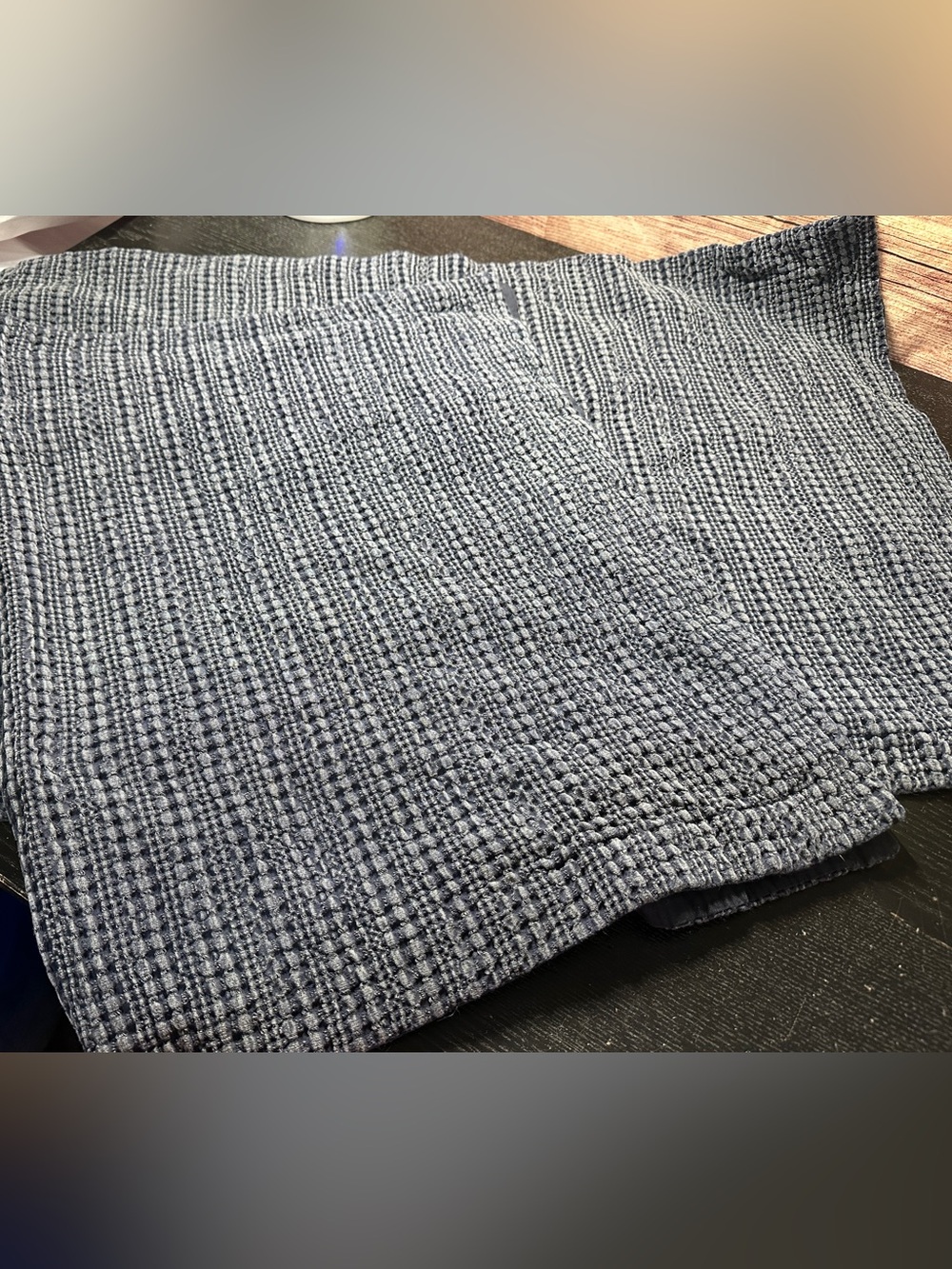 Pottery Barn Blue Denim Honeycomb King Size 20x36 Decorative Pillow Shams